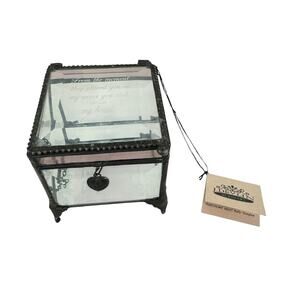 J. Devlin‎ Clear Beveled Textured Glass Lidded Trinket Box For Mom's Pink Hue